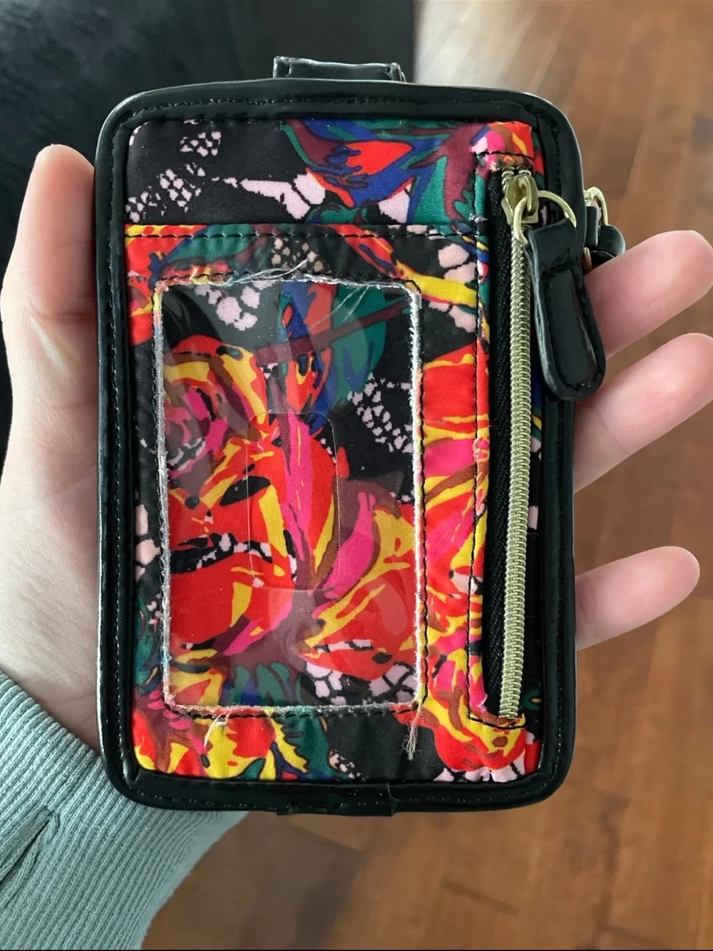 Betsey Johnson Black Floral Wristlet Card Case with Multicolor Roses